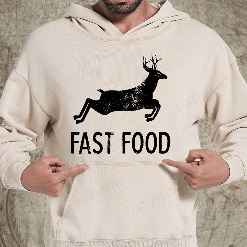 Maturelion Fast Food Funny Men Hunting Vintage Washed Custom Hoodie