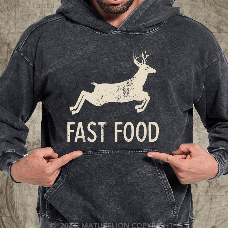 Maturelion Fast Food Funny Men Hunting Vintage Washed Custom Hoodie