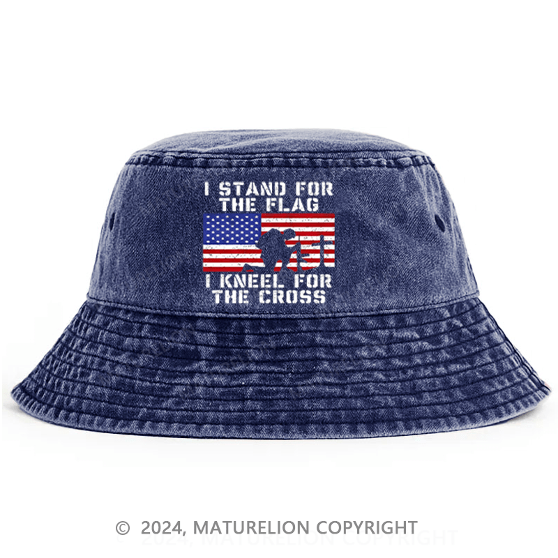 Matureolion I Stand For The Flag I Kneel For The Cross USA Flag Print Bucket Hat