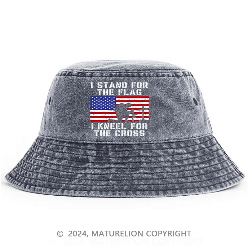 Matureolion I Stand For The Flag I Kneel For The Cross USA Flag Print Bucket Hat