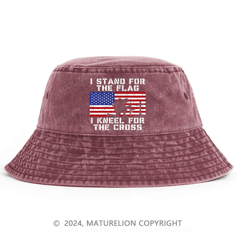 Matureolion I Stand For The Flag I Kneel For The Cross USA Flag Print Bucket Hat