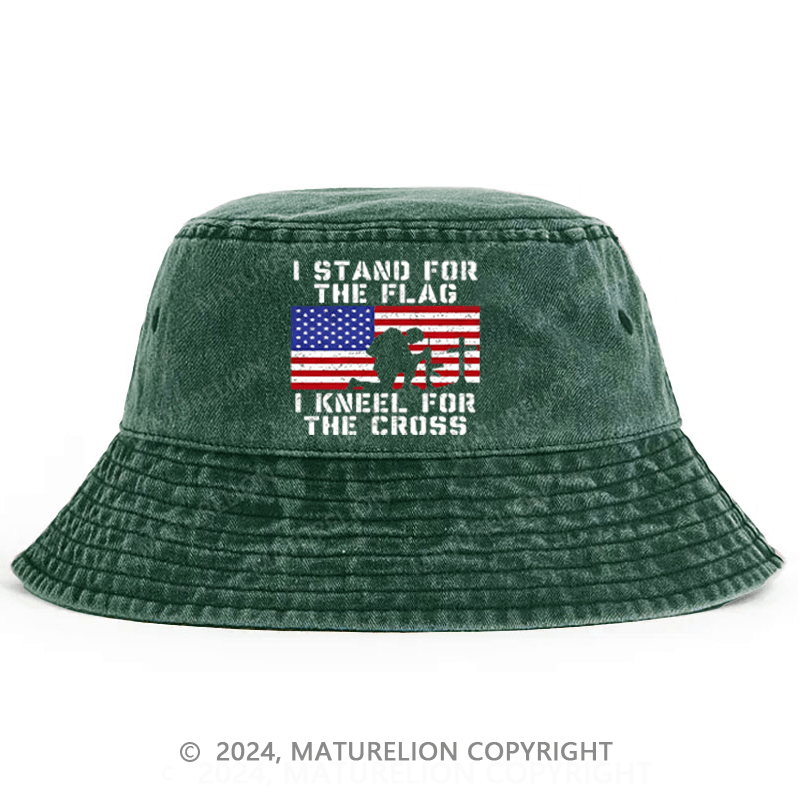 Matureolion I Stand For The Flag I Kneel For The Cross USA Flag Print Bucket Hat