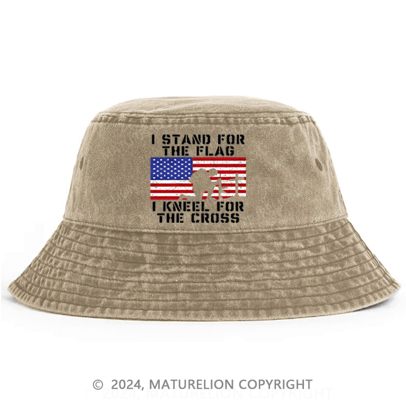 Matureolion I Stand For The Flag I Kneel For The Cross USA Flag Print Bucket Hat
