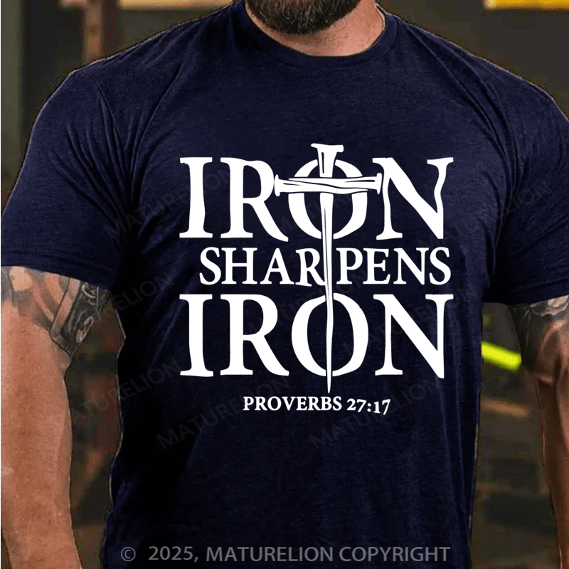 Maturelion Men's T-shirt Iron Sharpens Iron Cotton T-shirt