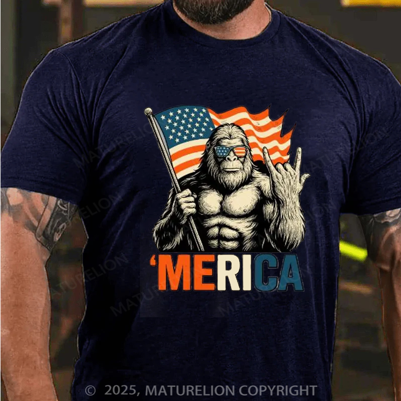 Maturelion Men's T-Shirt Big Foot Merica 4th Of July T-shirt