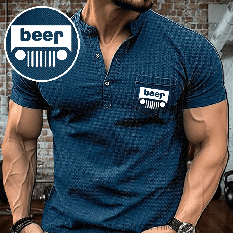 Maturelion Men's Henley Shirt Funny Beer Or Jeep Henley Shirt
