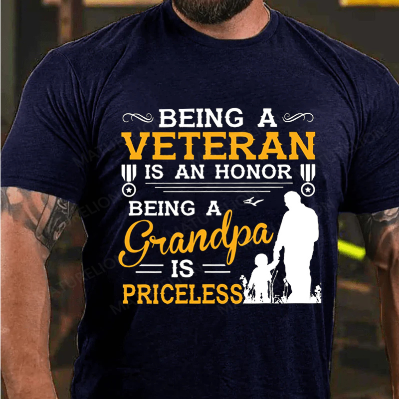 Maturelion Men's T-Shirt Veteran Being a Grandpa Is Priceless Cotton T-Shirt