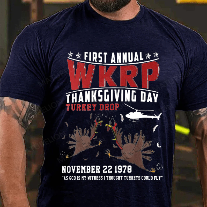 Maturelion Men's T-Shirt First Annual WKRP Thanksgiving Cotton T-Shirt