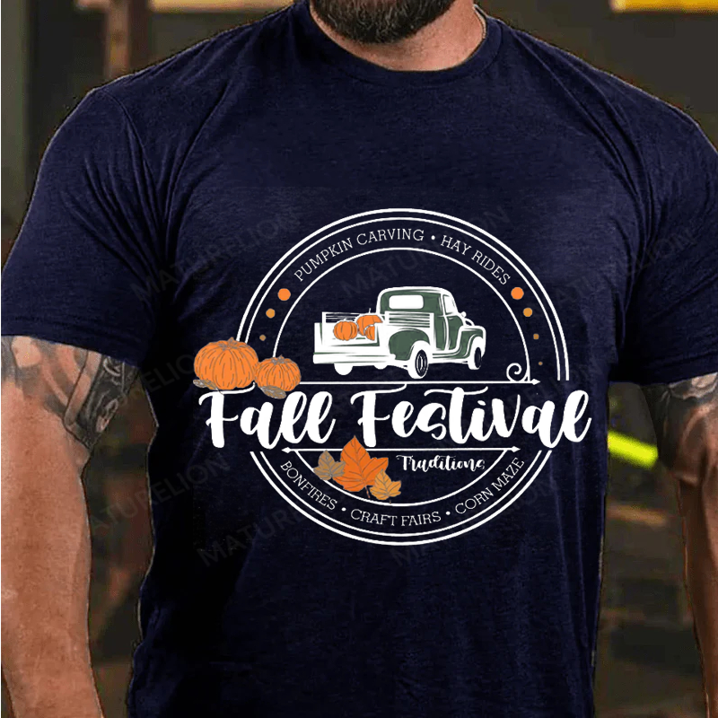 Maturelion Men's T-Shirt Retro Pumpkin Thanksgiving Festival Fall Cotton T-Shirt