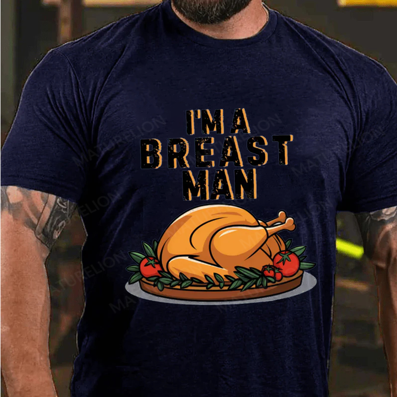 Maturelion Men's T-Shirt Breast Man Thanksgiving Turkey Cotton T-Shirt