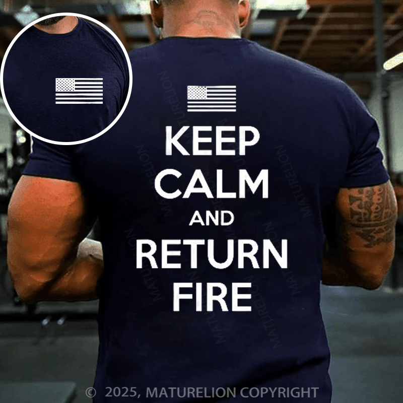 Maturelion Men's T-shirt Keep Calm and Return Fire Cotton T-shirt