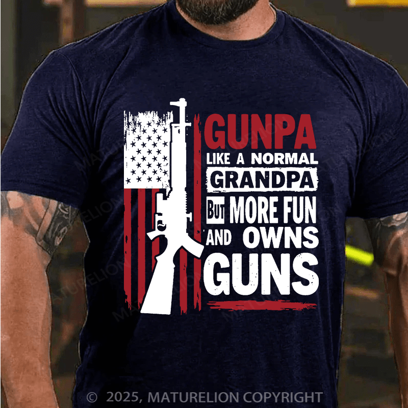 Maturelion Men's T-shirt Gunpa Like A Normal Grandpa But More Fun and Owns Gun Gildan 64000 Cotton T-shirt