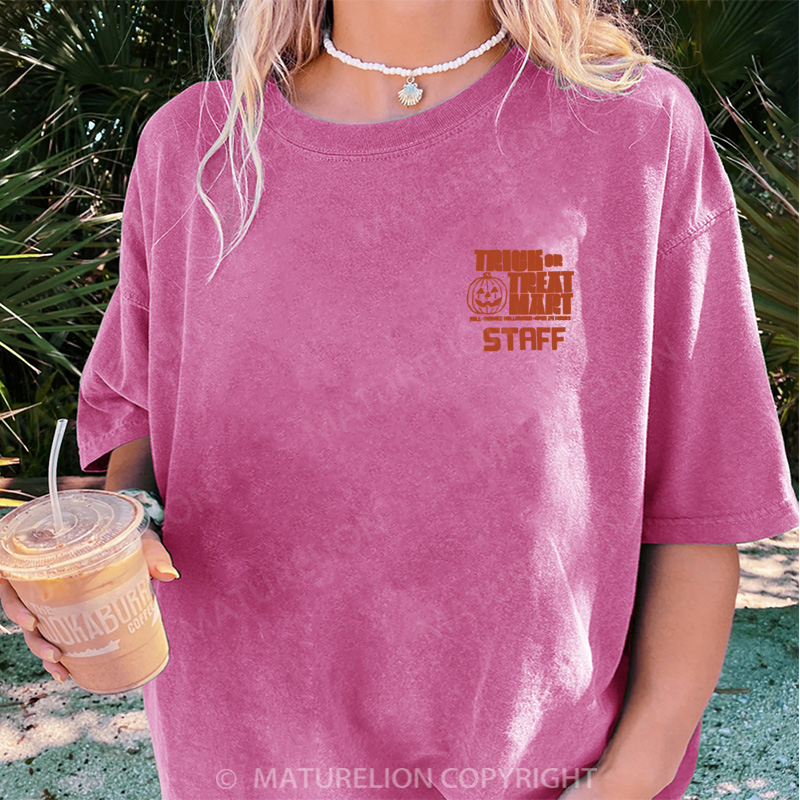 Maturelion Women's T-shirt Trick or Treat Mart Staff DTG Washed T-shirt
