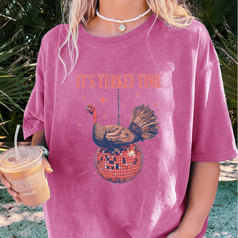 Maturelion Women's T-Shirt It’s Turkey Time Thanksgiving Cotton T-Shirt