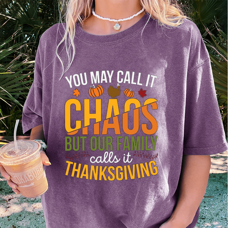 Maturelion Women's T-Shirt Family Chaos Thanksgiving Cotton T-Shirt