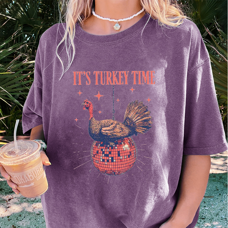Maturelion Women's T-Shirt It’s Turkey Time Thanksgiving Cotton T-Shirt