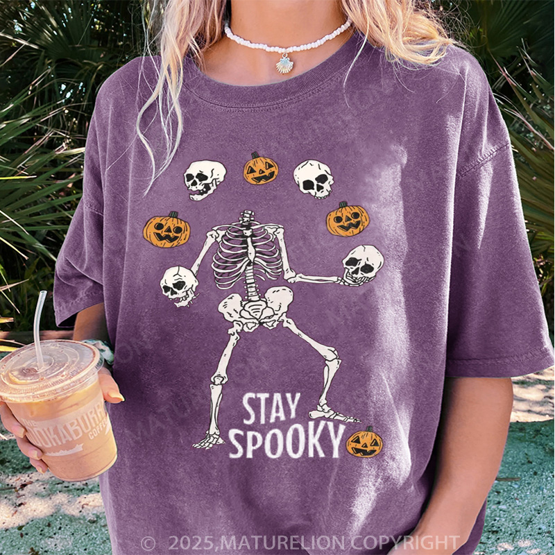 Maturelion Women's T-shirt Stay Spooky Skeleton DTG Washed T-shirt