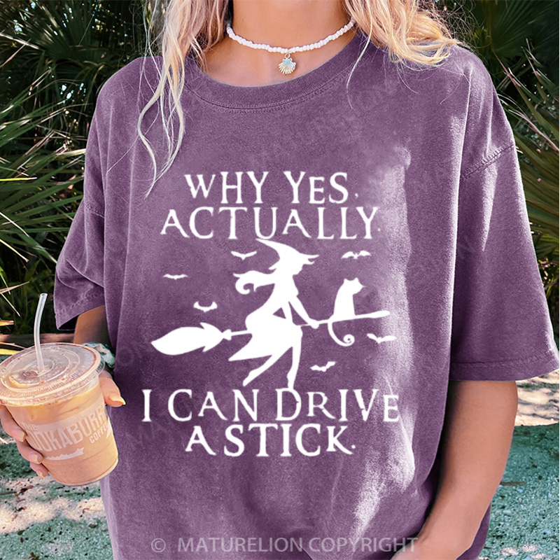 Maturelion Women's T-shirt Witch Driving Stick DTG Washed T-shirt
