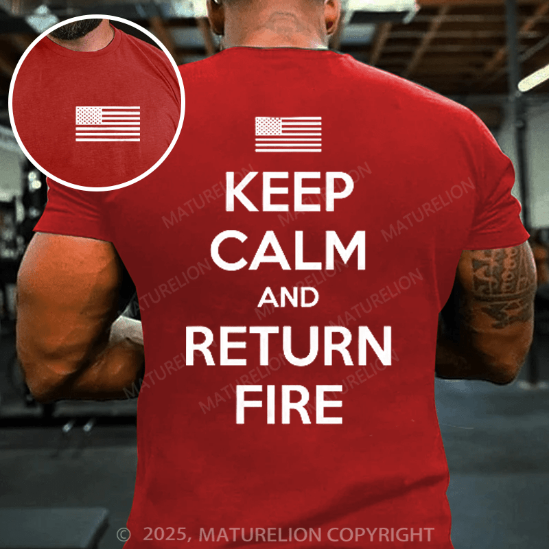 Maturelion Men's T-shirt Keep Calm and Return Fire Cotton T-shirt