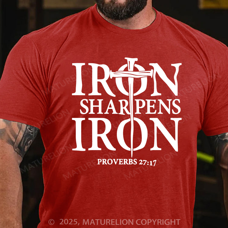 Maturelion Men's T-shirt Iron Sharpens Iron Cotton T-shirt