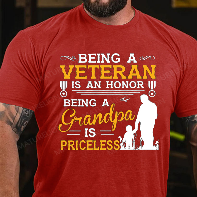 Maturelion Men's T-Shirt Veteran Being a Grandpa Is Priceless Cotton T-Shirt