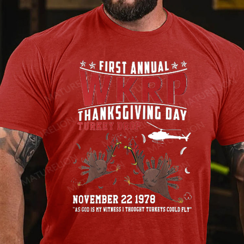 Maturelion Men's T-Shirt First Annual WKRP Thanksgiving Cotton T-Shirt