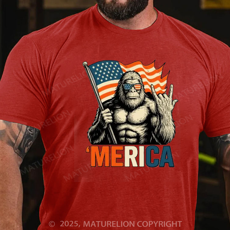 Maturelion Men's T-Shirt Big Foot Merica 4th Of July T-shirt
