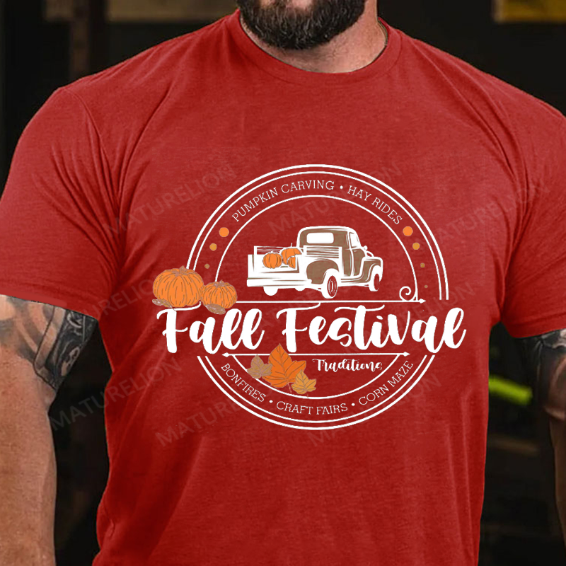Maturelion Men's T-Shirt Retro Pumpkin Thanksgiving Festival Fall Cotton T-Shirt