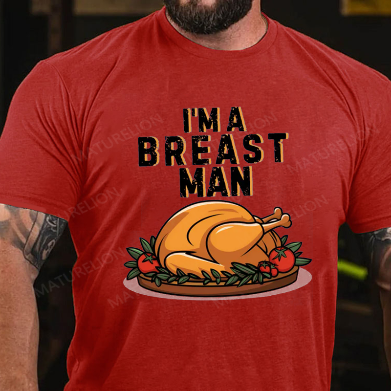 Maturelion Men's T-Shirt Breast Man Thanksgiving Turkey Cotton T-Shirt
