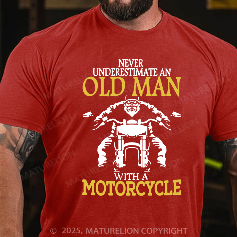 Maturelion Men's T-shirt OLD MAN WITH A MOTORCYCLE Cotton T-shirt