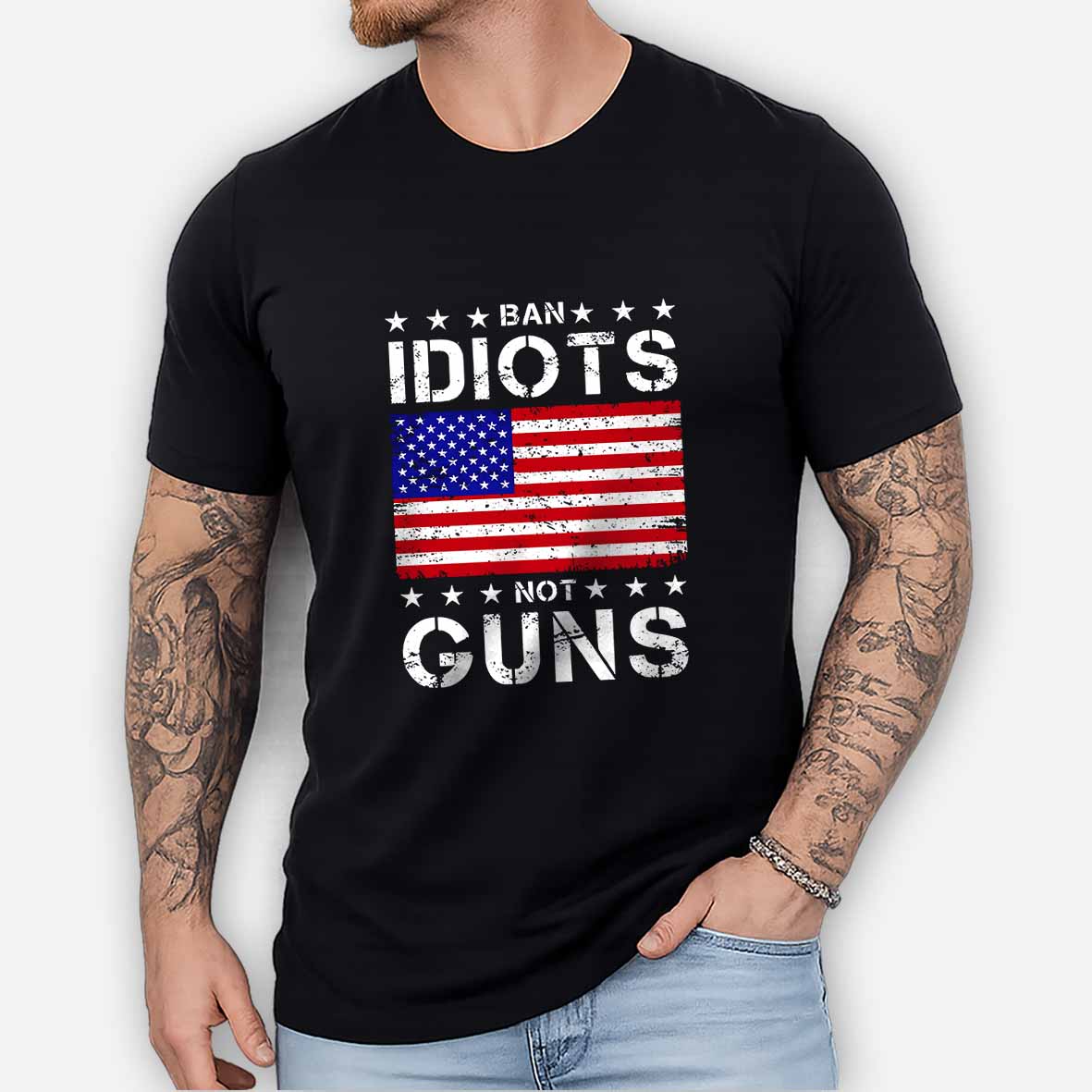 Maturelion Men's T-Shirt Ban Idiots Not Guns T-Shirt