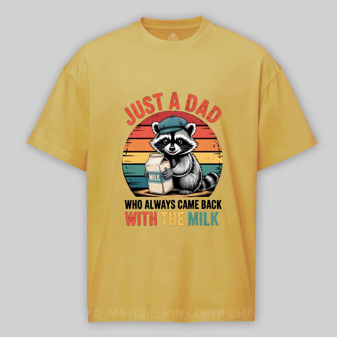 Maturelion Just A Dad Who Always Came Back With The Milk Retro Raccoon Cotton T-shirt