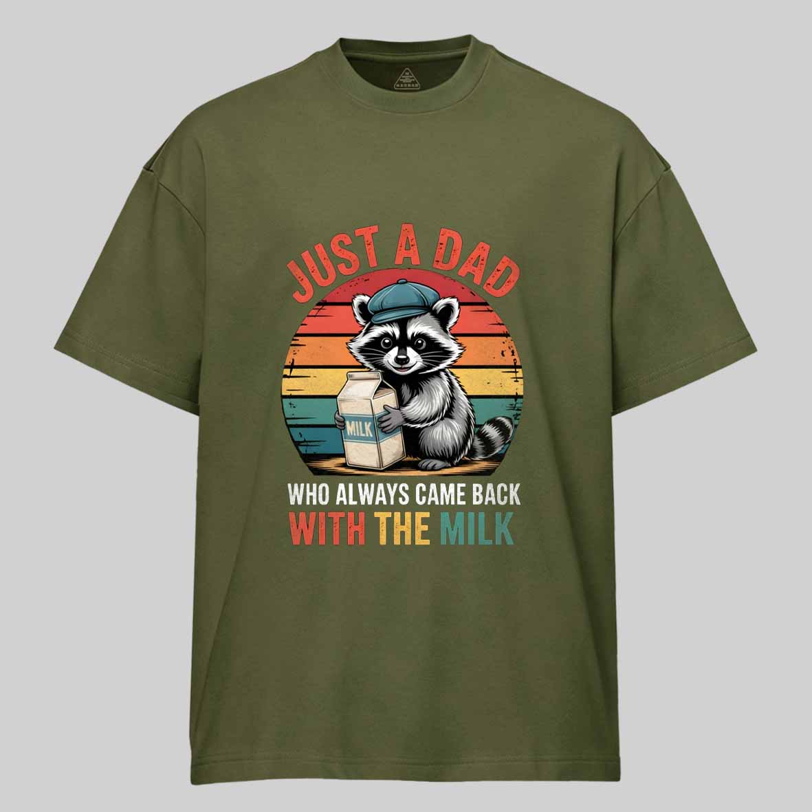 Maturelion Just A Dad Who Always Came Back With The Milk Retro Raccoon Cotton T-shirt