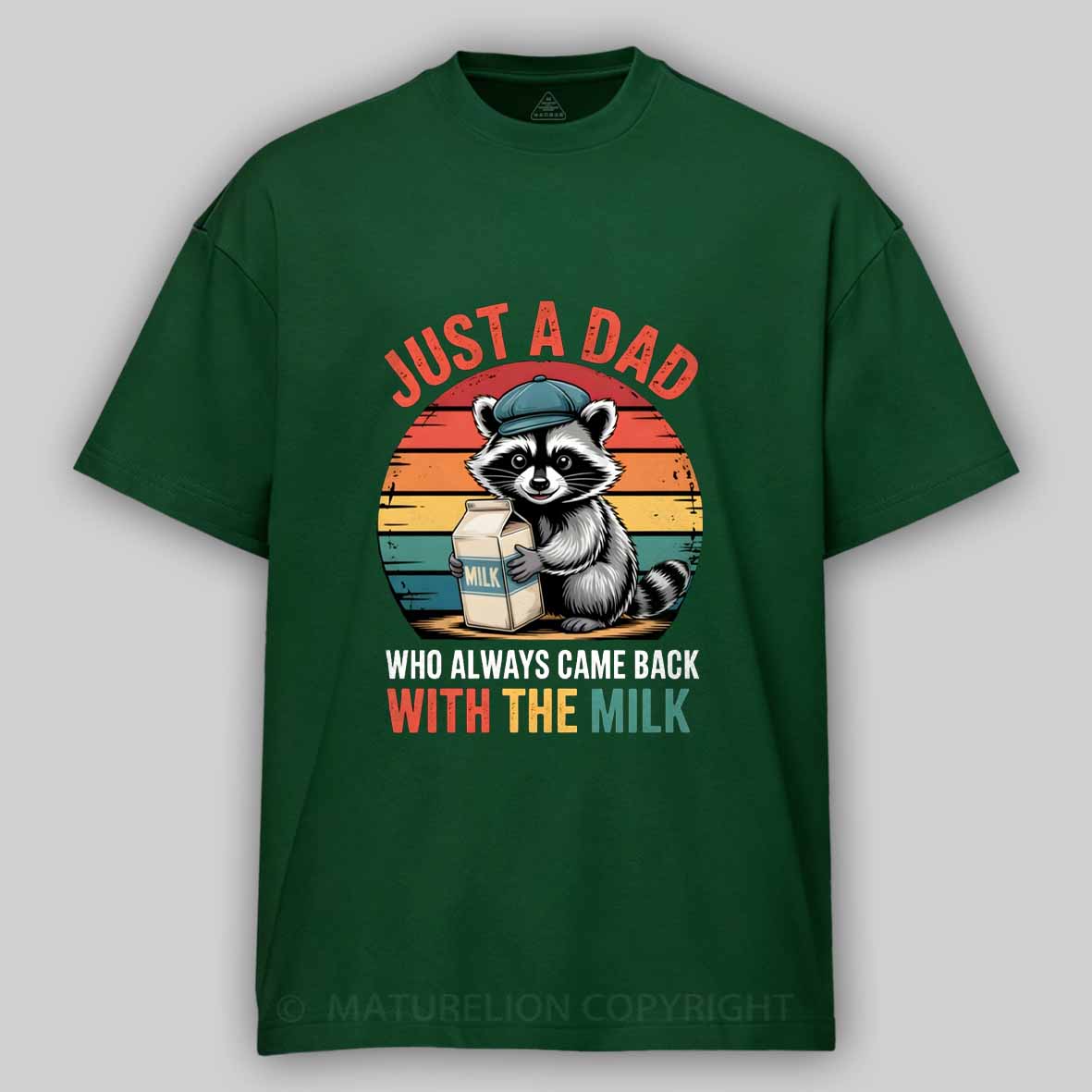 Maturelion Just A Dad Who Always Came Back With The Milk Retro Raccoon Cotton T-shirt