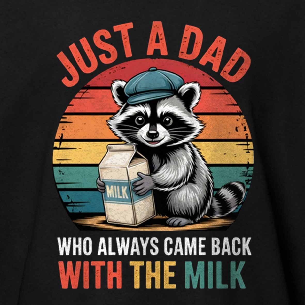 Maturelion Just A Dad Who Always Came Back With The Milk Retro Raccoon Cotton T-shirt