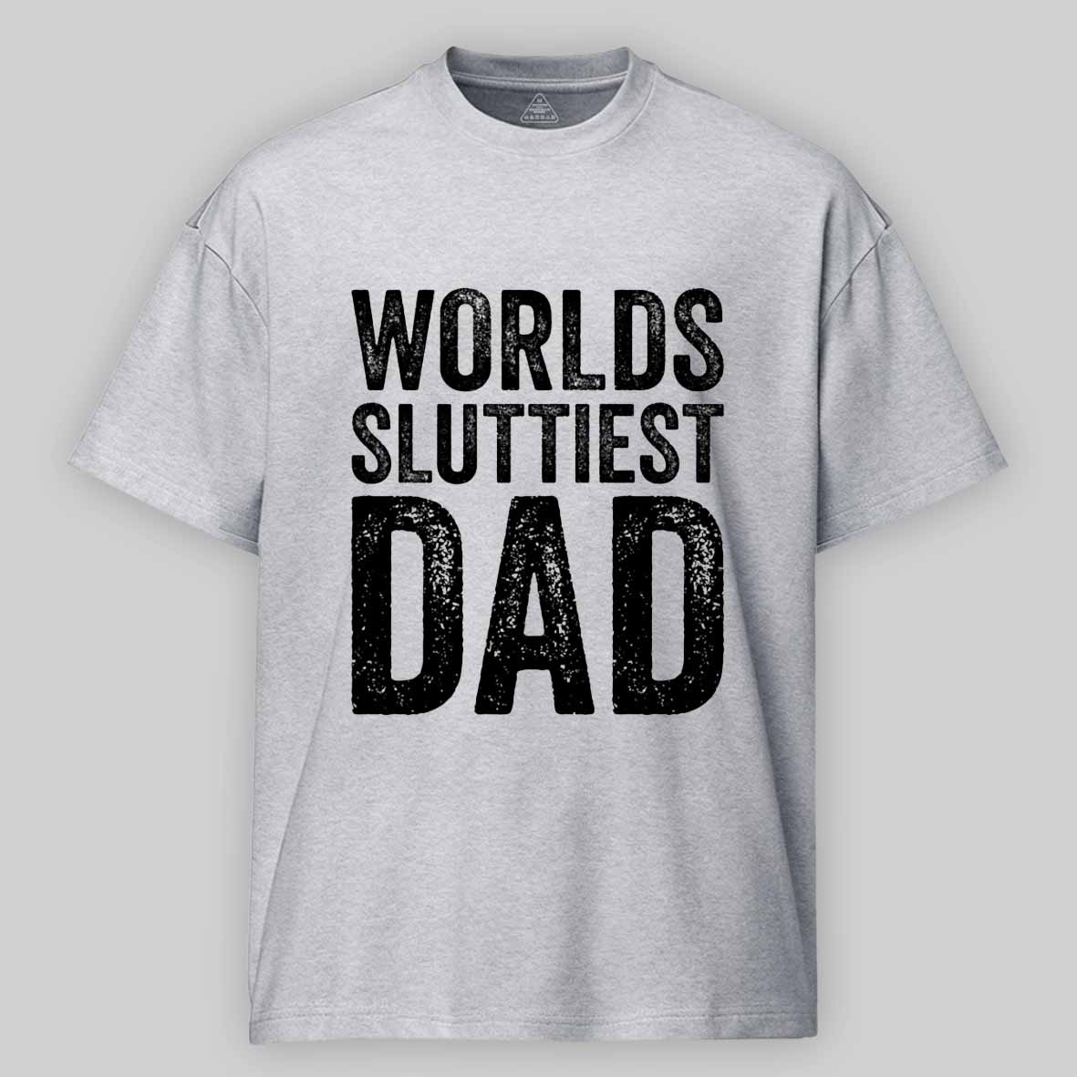 Maturelion Worlds-Sluttiest-Dad-White-Ink Cotton T-shirt