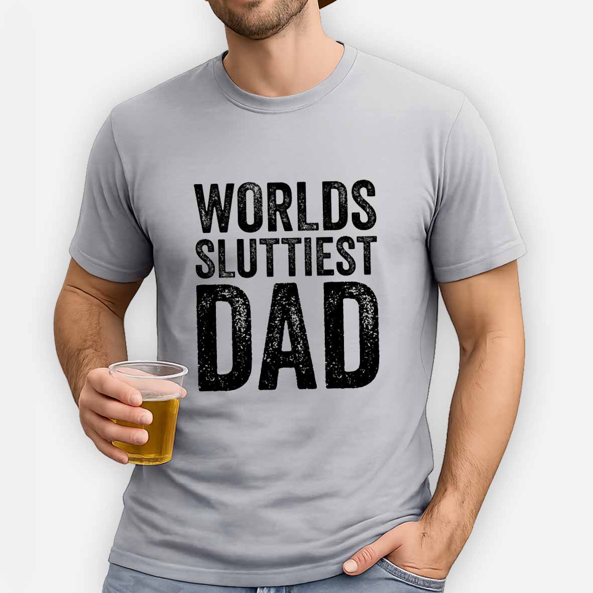 Maturelion Worlds-Sluttiest-Dad-White-Ink Cotton T-shirt