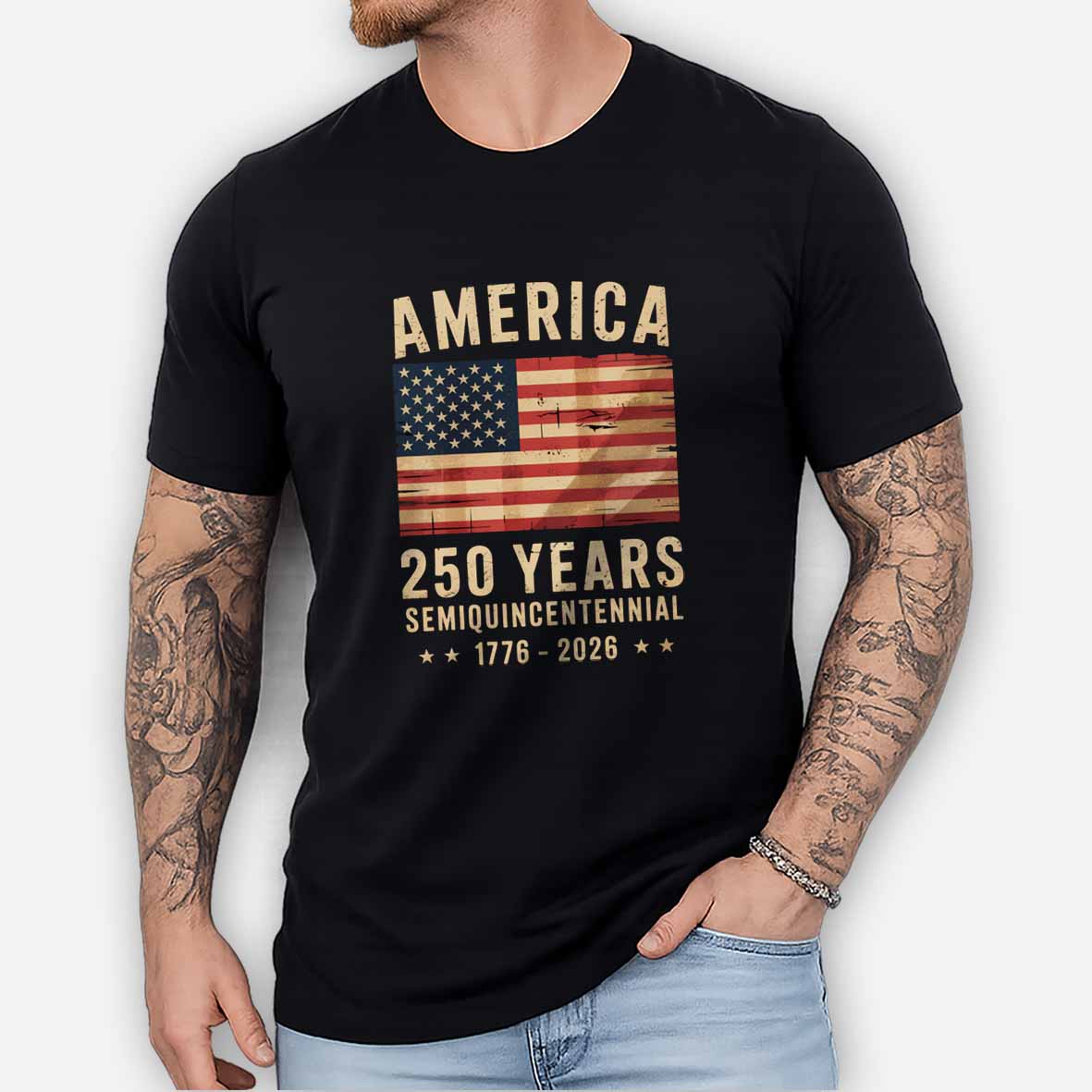 Maturelion 250 Years America Anniversary Flag USA Cotton T-shirt