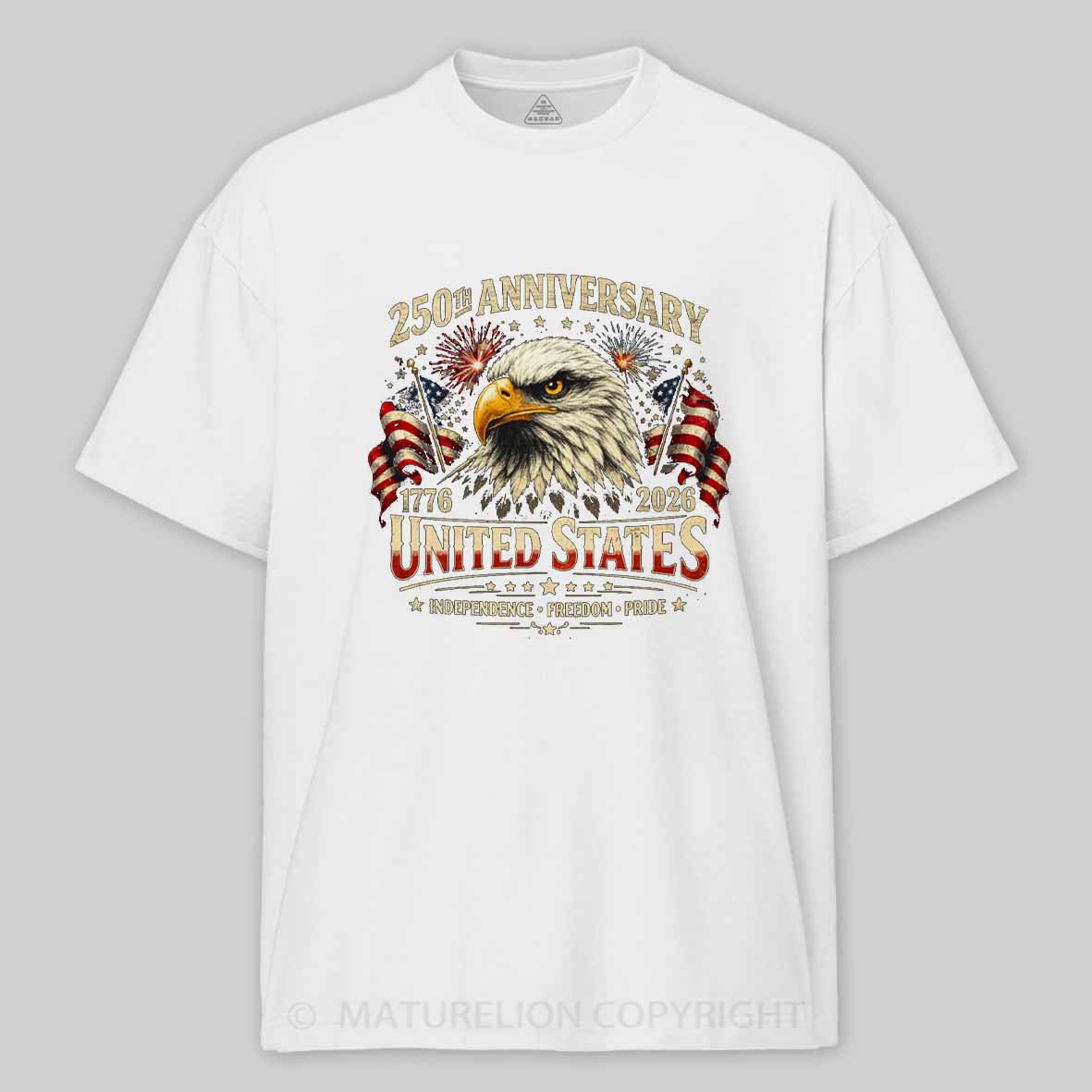 Maturelion 250 Years Anniversary Usa American Flag 1776 2026 Patriotic Cotton T-shirt