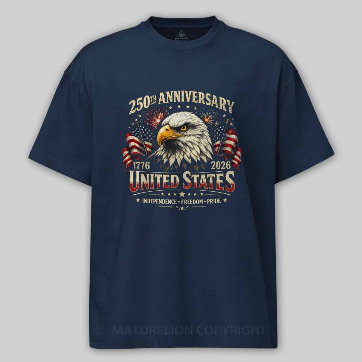 Maturelion 250 Years Anniversary Usa American Flag 1776 2026 Patriotic Cotton T-shirt