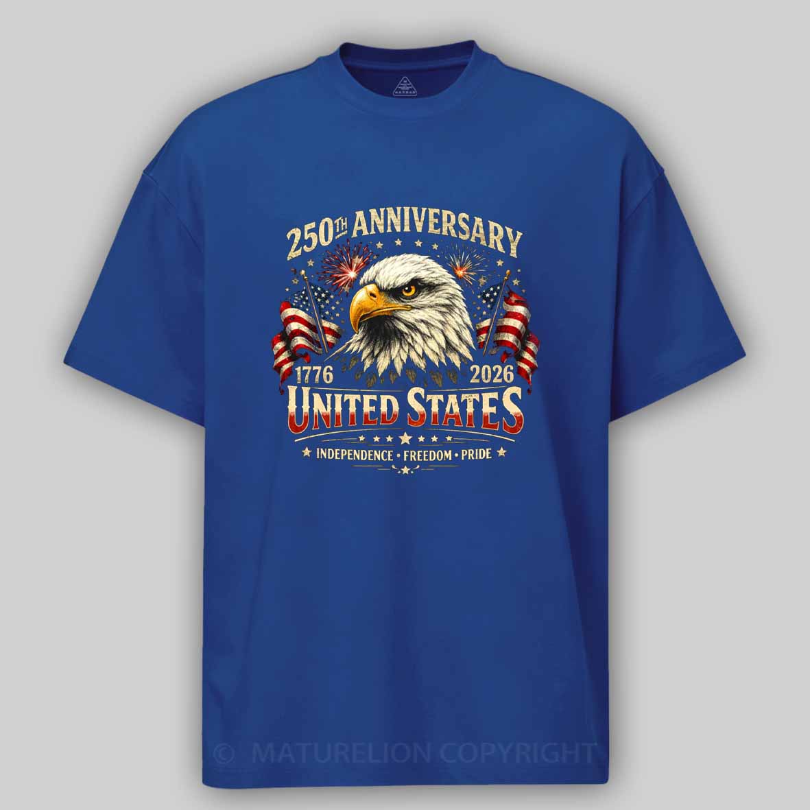 Maturelion 250 Years Anniversary Usa American Flag 1776 2026 Patriotic Cotton T-shirt