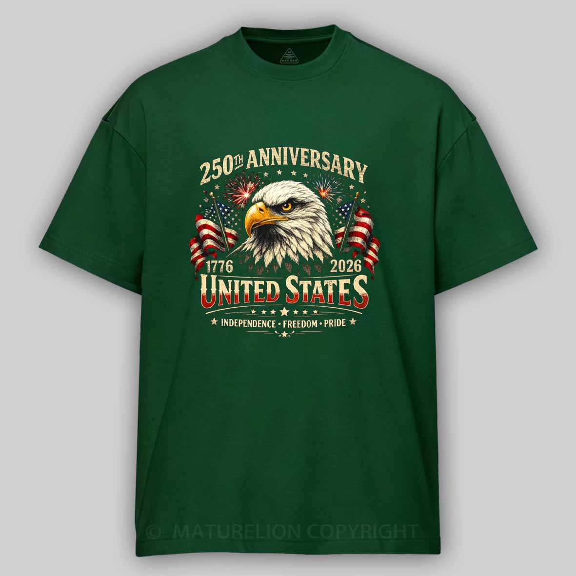 Maturelion 250 Years Anniversary Usa American Flag 1776 2026 Patriotic Cotton T-shirt