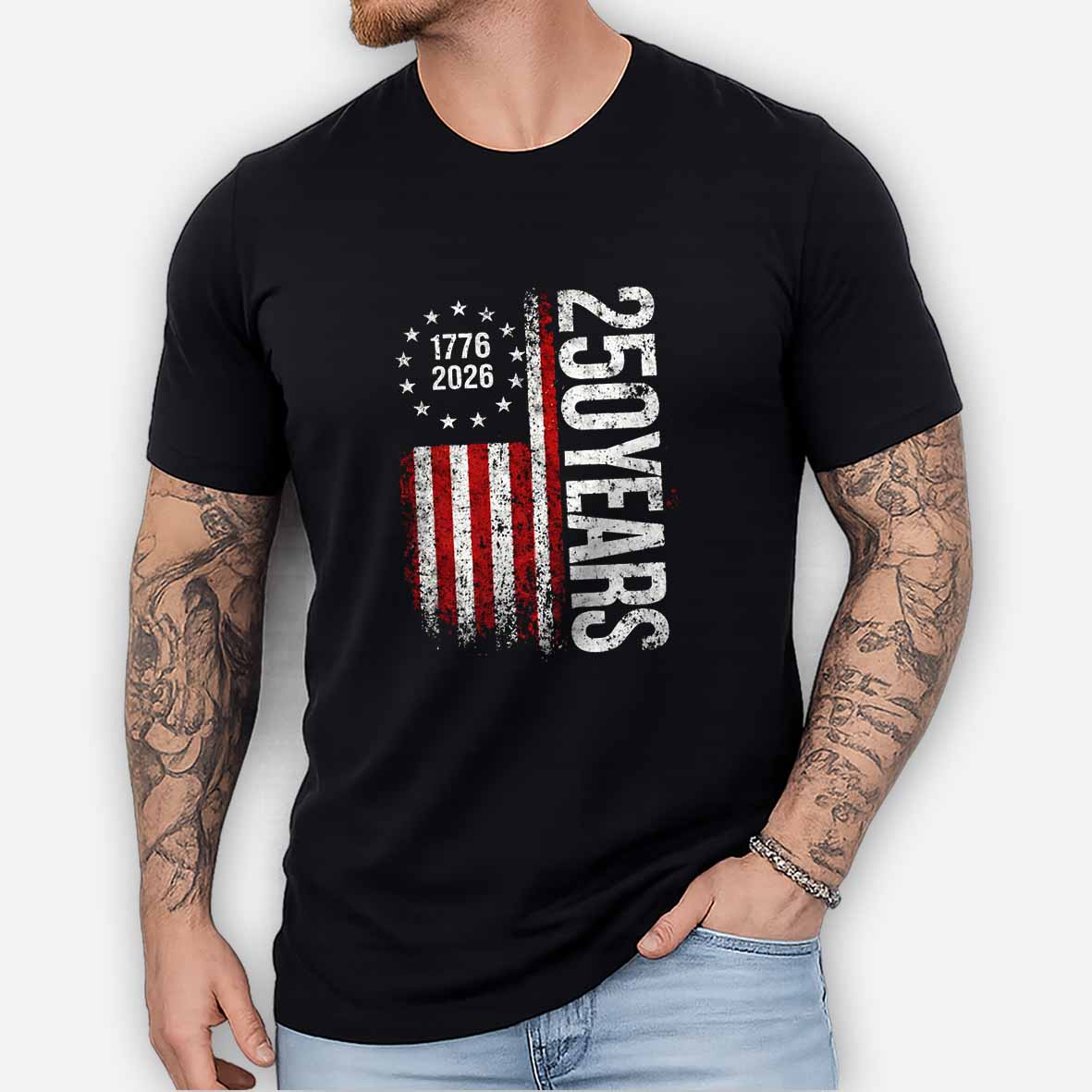 Maturelion 250 Years Anniversary Usa American Flag 1776 2026 Patriotic Independence Day 4th July Cotton T-shirt