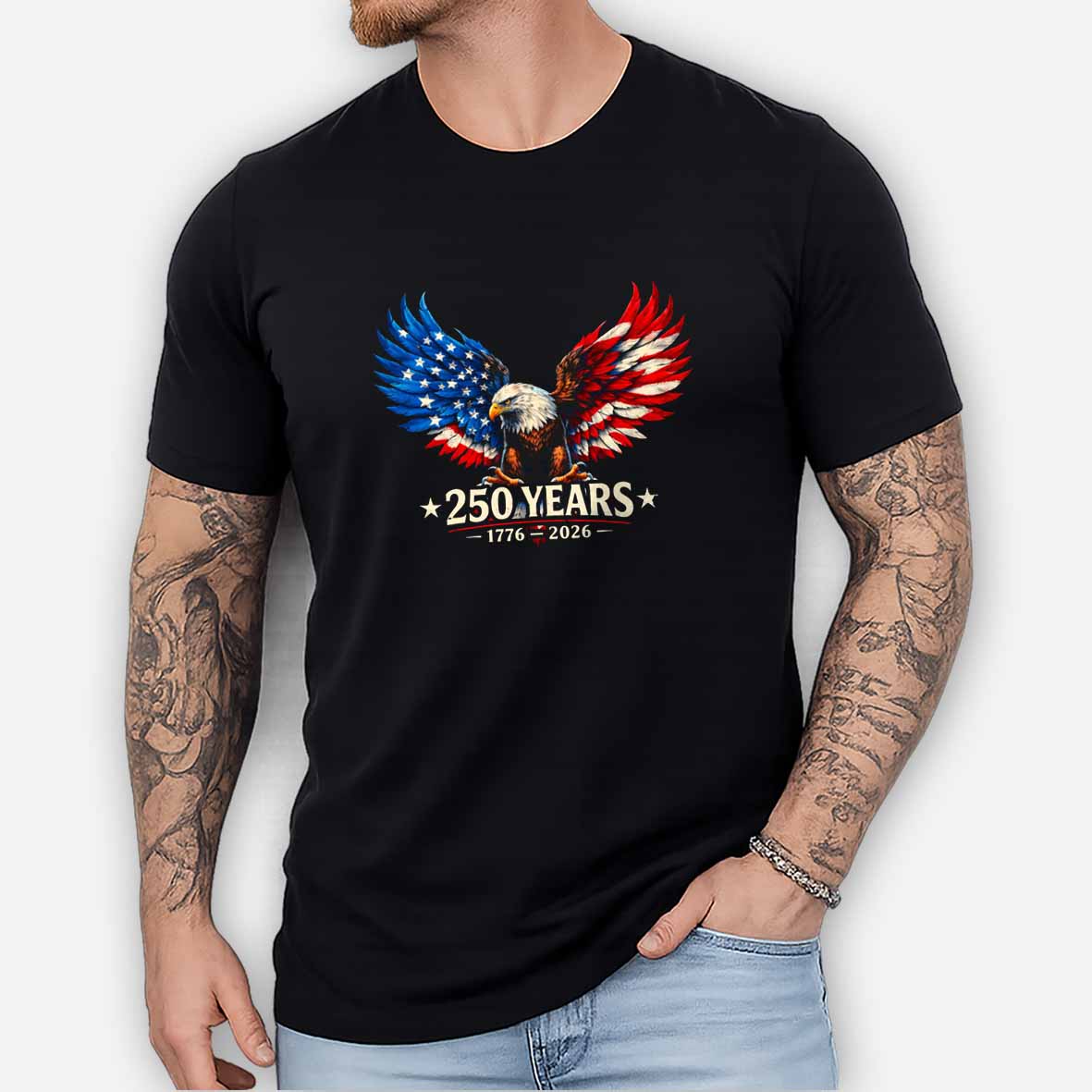 Maturelion 250 Years Anniversary Usa American Flag 1776 2026 Patriotic Cotton T-shirt