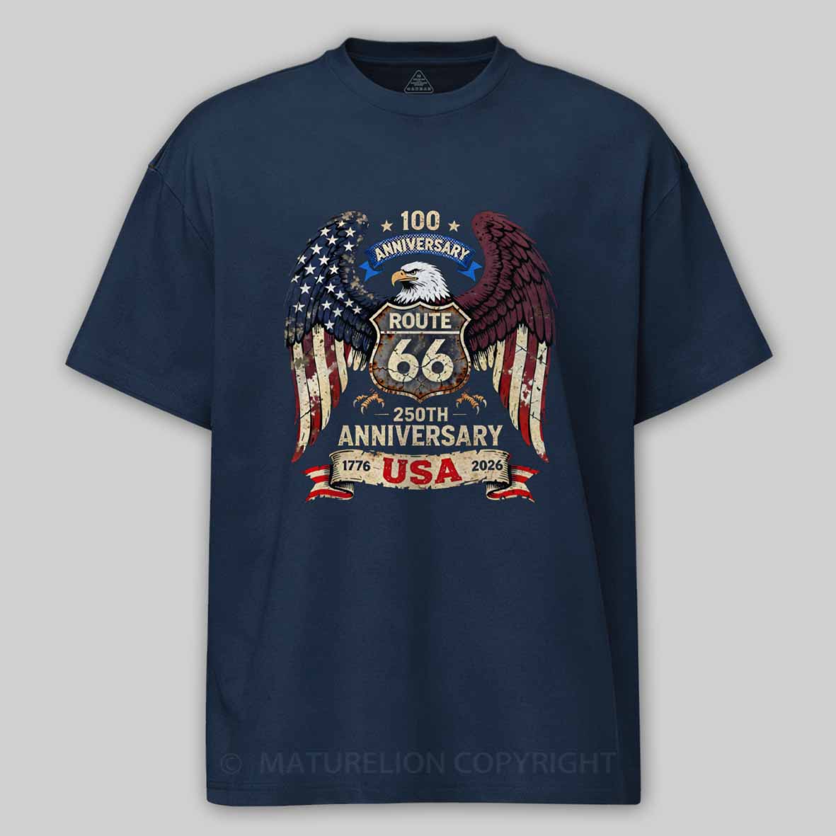 Maturelion Route 66 100th Anniversary And USA 250th Sestercentennial Eagle Cotton T-shirt
