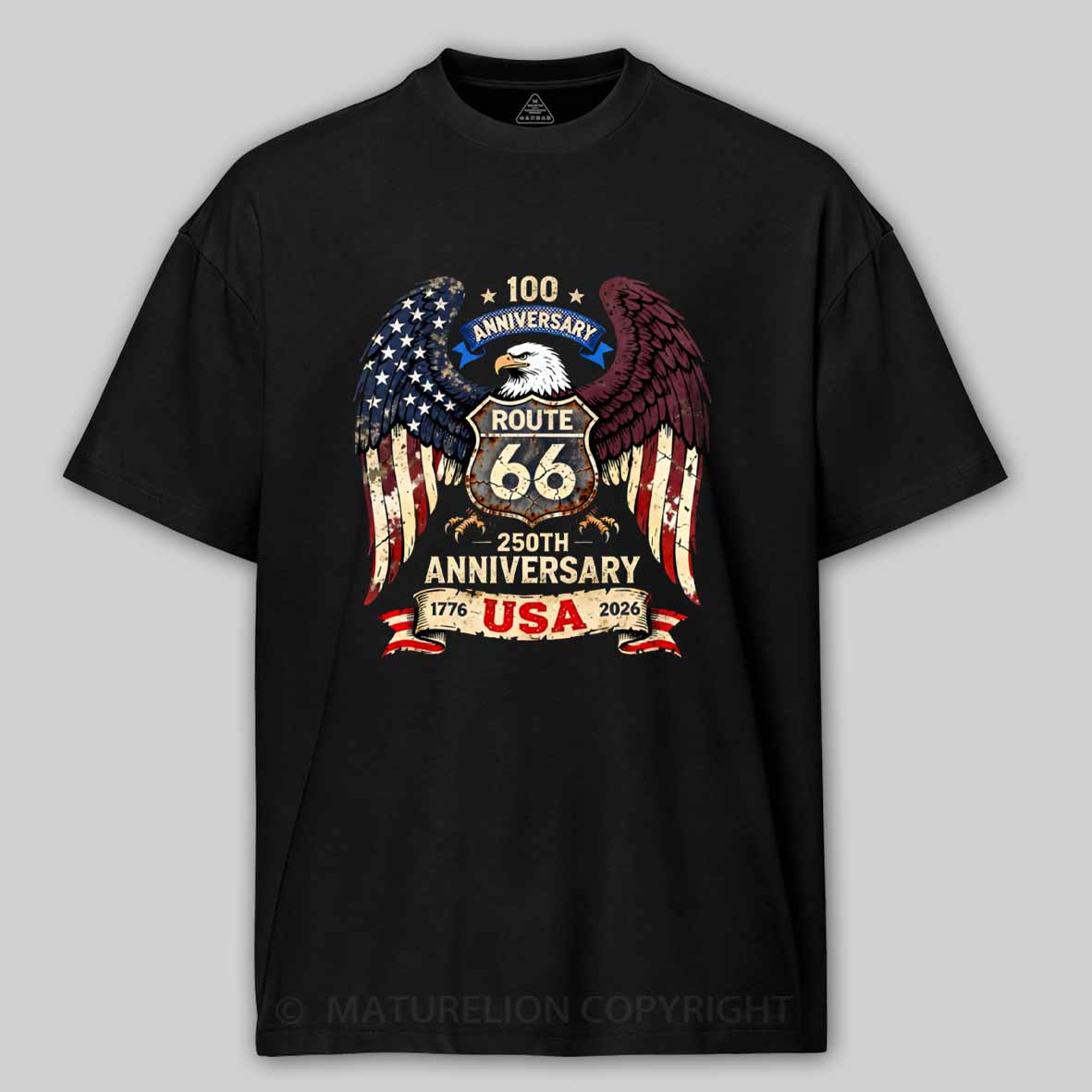 Maturelion Route 66 100th Anniversary And USA 250th Sestercentennial Eagle Cotton T-shirt