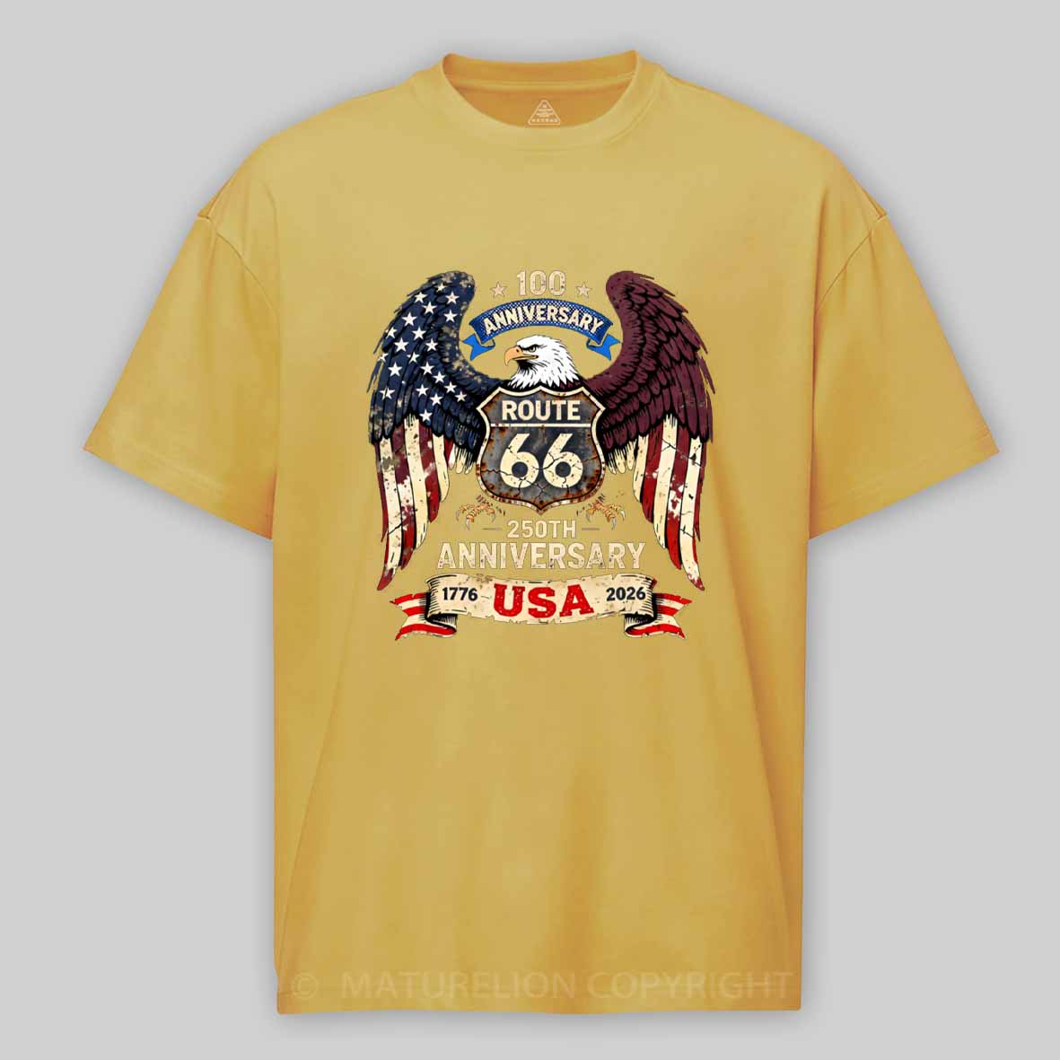 Maturelion Route 66 100th Anniversary And USA 250th Sestercentennial Eagle Cotton T-shirt