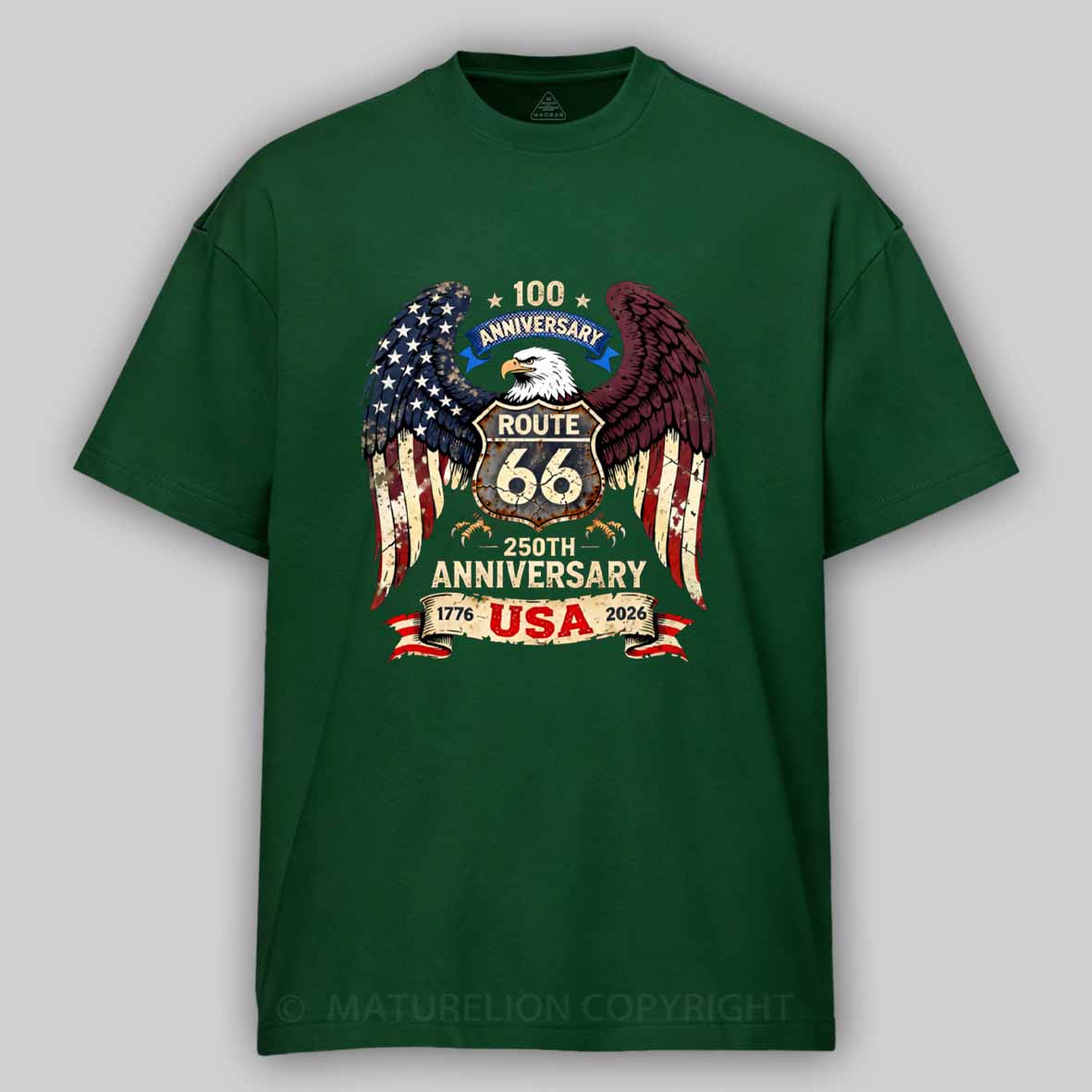 Maturelion Route 66 100th Anniversary And USA 250th Sestercentennial Eagle Cotton T-shirt
