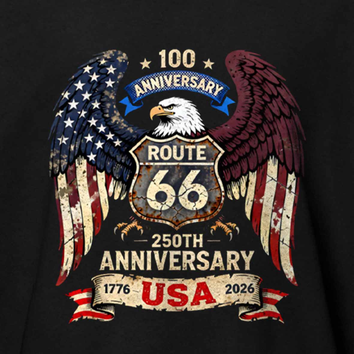 Maturelion Route 66 100th Anniversary And USA 250th Sestercentennial Eagle Cotton T-shirt