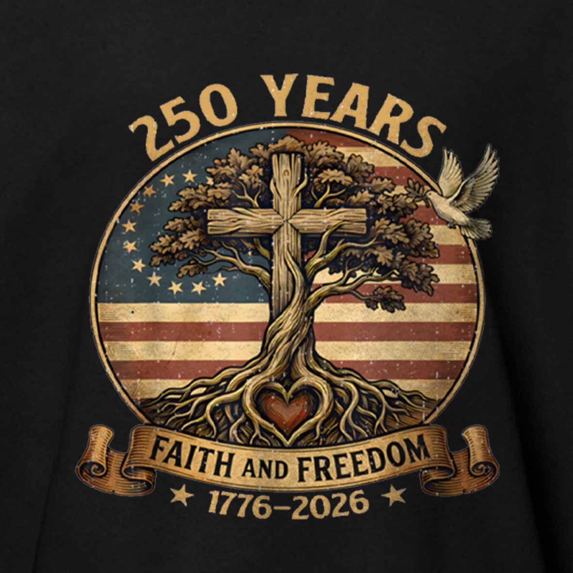 Maturelion 250 Years Faith And Freedom Christian USA 250th Anniversary Cotton T-shirt